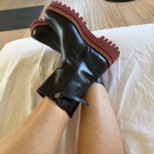 Free People Paloma Barcelo NEW Combat Black Leather Burgundy Sole LOVE 🌈❤️